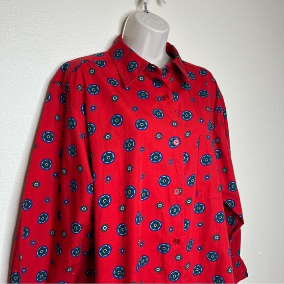 Vintage Essential Elements Red Geometric Button Front Long Sleeve Shirt Women 16 - Picture 2 of 12